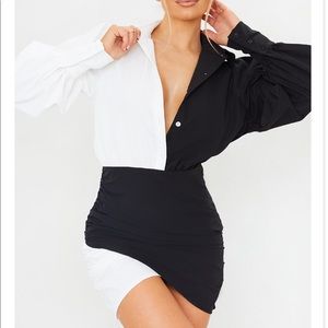 NWOT Pretty Little Thing Black and White Puff Sleeve Dress